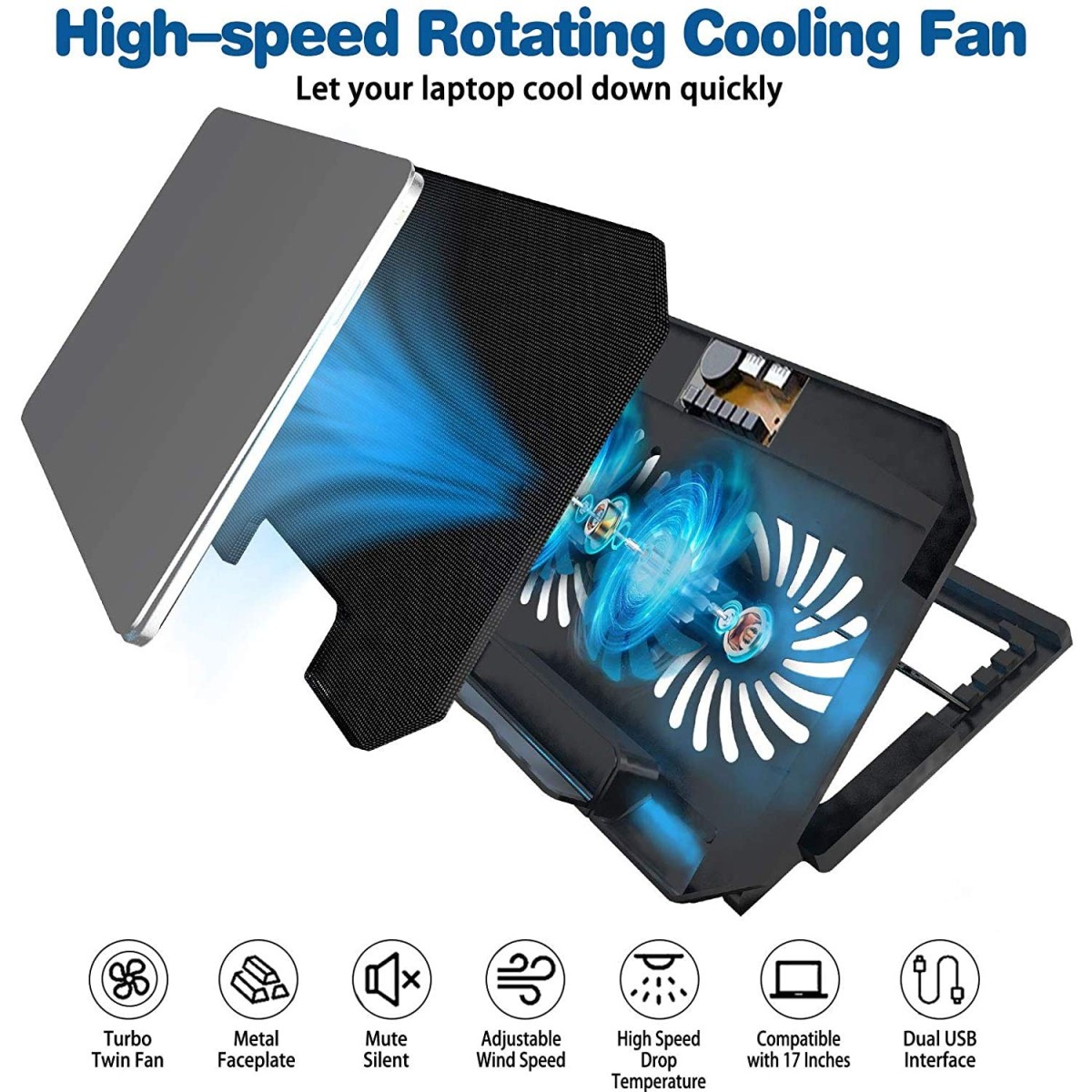 Zinq Cool Slate Dual Fan Cooling Pad for Notebook/Laptop with Dual USB Port(Black)