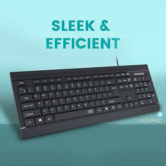 Zinq Technologies ZQ-1133 Full-Size Wired Keyboard with 104 Keys 3 LED Lights and 1.5m Cable Black