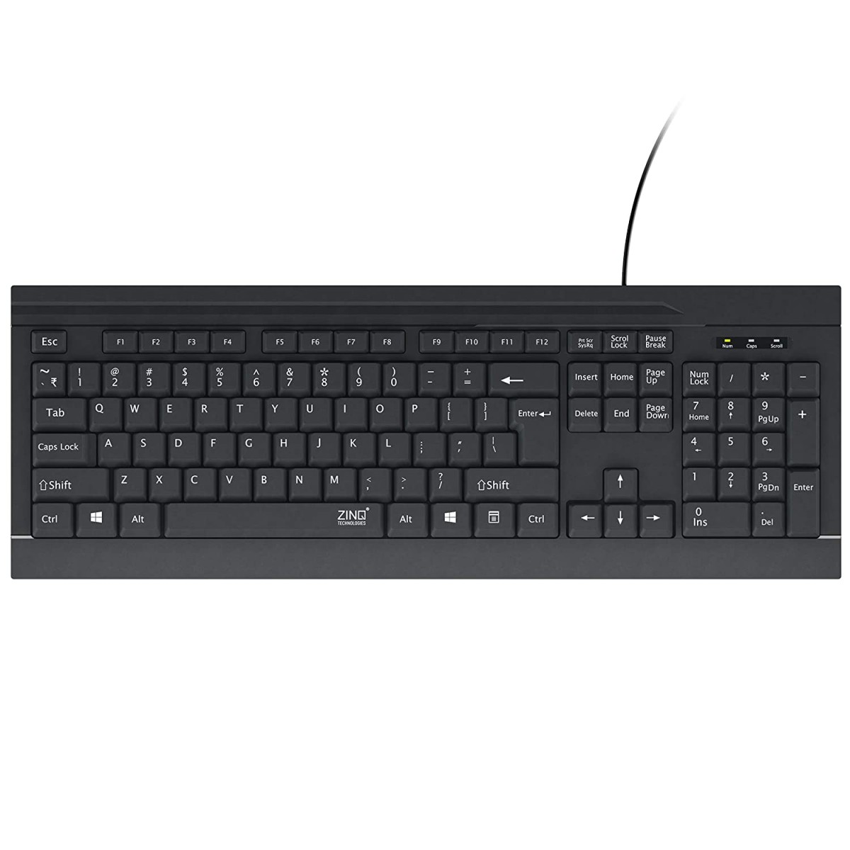 Zinq Technologies ZQ-1133 Full-Size Wired Keyboard with 104 Keys 3 LED Lights and 1.5m Cable Black