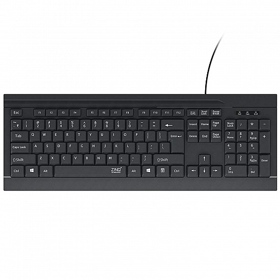 Zinq Technologies ZQ-1133 Full-Size Wired Keyboard with 104 Keys 3 LED Lights and 1.5m Cable Black