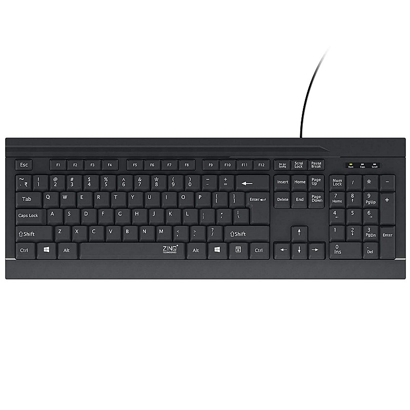 Zinq Technologies ZQ-1133 Full-Size Wired Keyboard with 104 Keys 3 LED Lights and 1.5m Cable Black