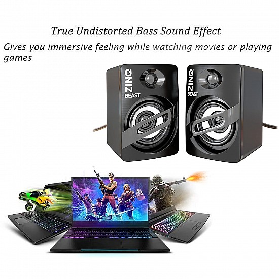 Zinq ZQS111-Beast Portable Laptop/Desktop USB 2.0 Powered Multimedia Speaker with AUX Input, deep bass, LED Lights (Black)