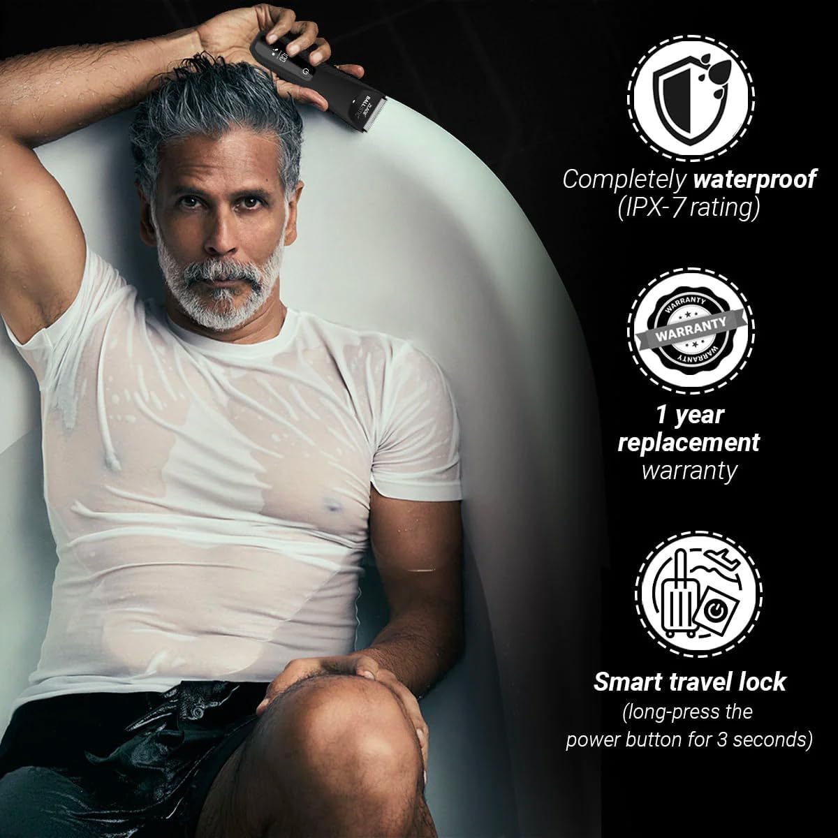 Zlade Ballistic TURBO 3.0 Full Body Manscaping Trimmer for Men | Body, Private Parts, Beard | IPX7 Waterproof | 90 Mins Runtime | 2 in 1 USB C or Wireless Charging Stand | Battery Indicator Display