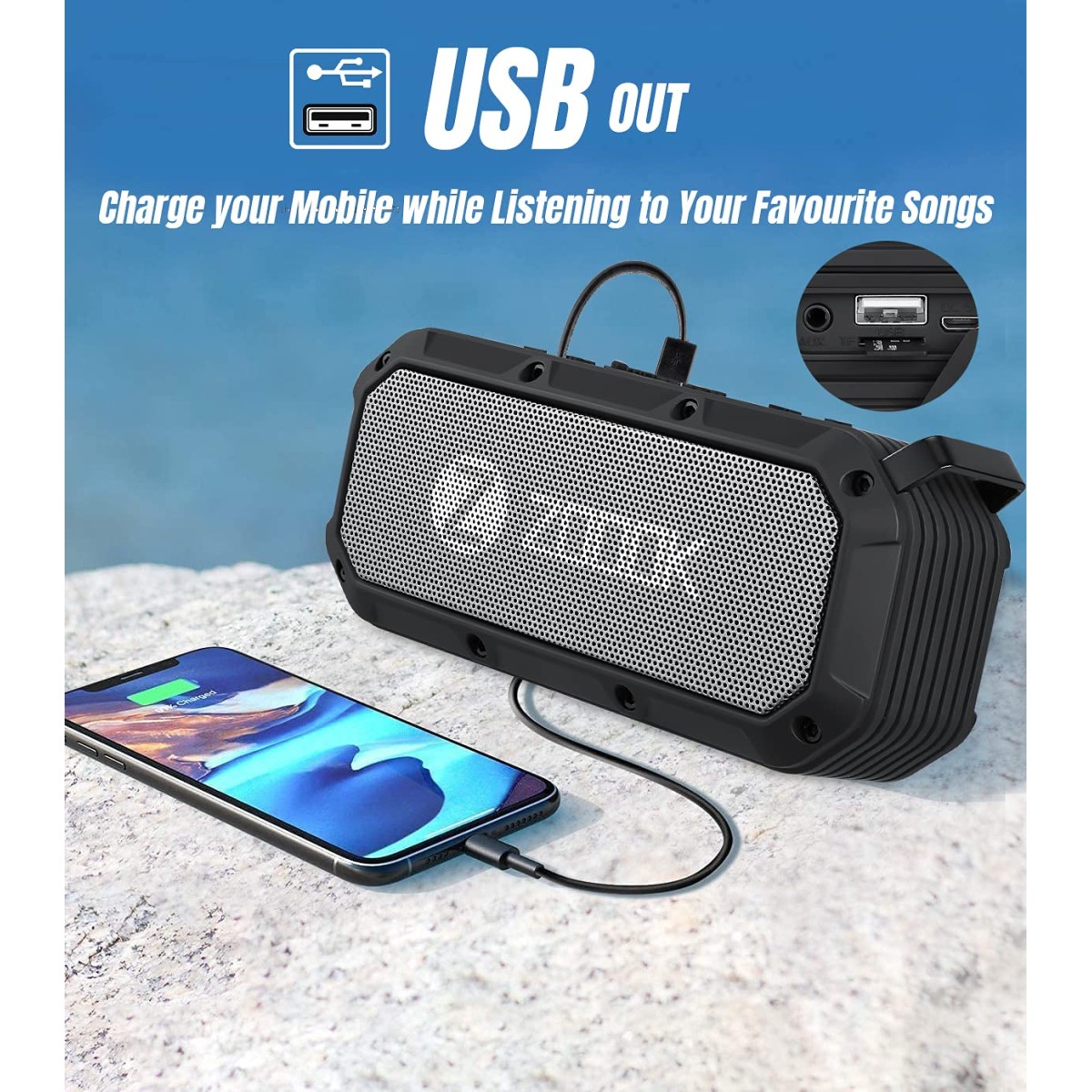 Zoook Bass Warrior 5W Bluetooth Speaker, 1200mAh Battery, USB Charging, Deep Bass, 52mm Drivers, Hands-Free Calling, Waterproof, Outdoor/Party (Black)