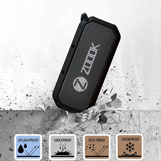 Zoook Bass Warrior Bluetooth Speaker 5 Watts with 1200Mah Battery/USB Out for Mobile Charging/Deep Bass/52 mm Drivers/Handsfree Calling/Water Proof/Outdoor/Party Speaker/Rugged Bass radiators (Black)