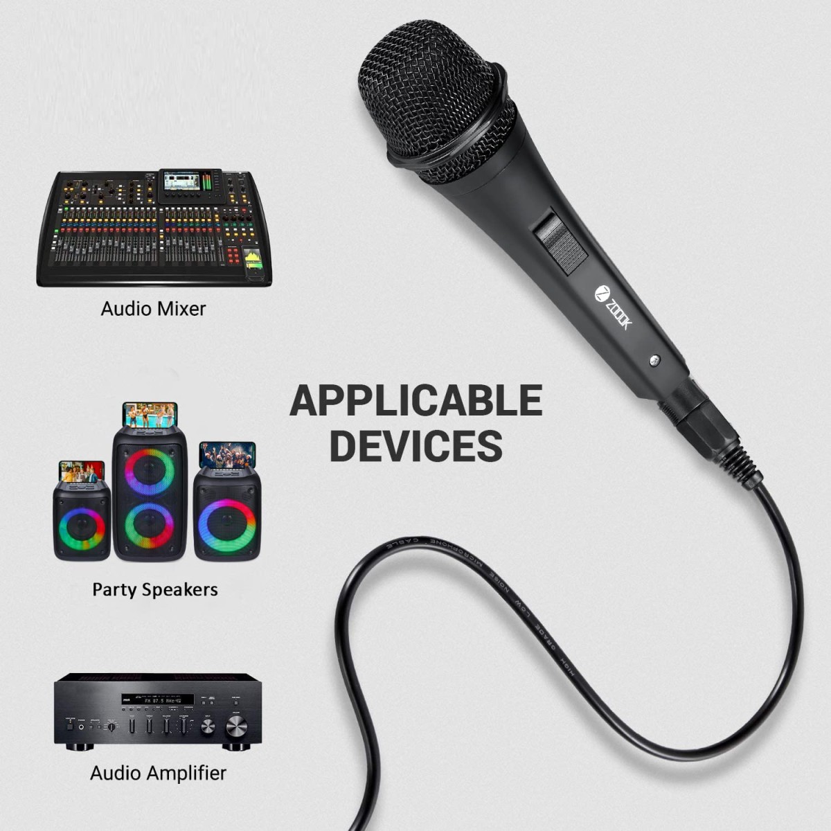 Zoook Karaoke Wired Microphone for Singing/Kids/Speaker/Party/System/Cardoid Vocal Unidirectional Dynamic Microphone with 10 Feet XLR Cable Black