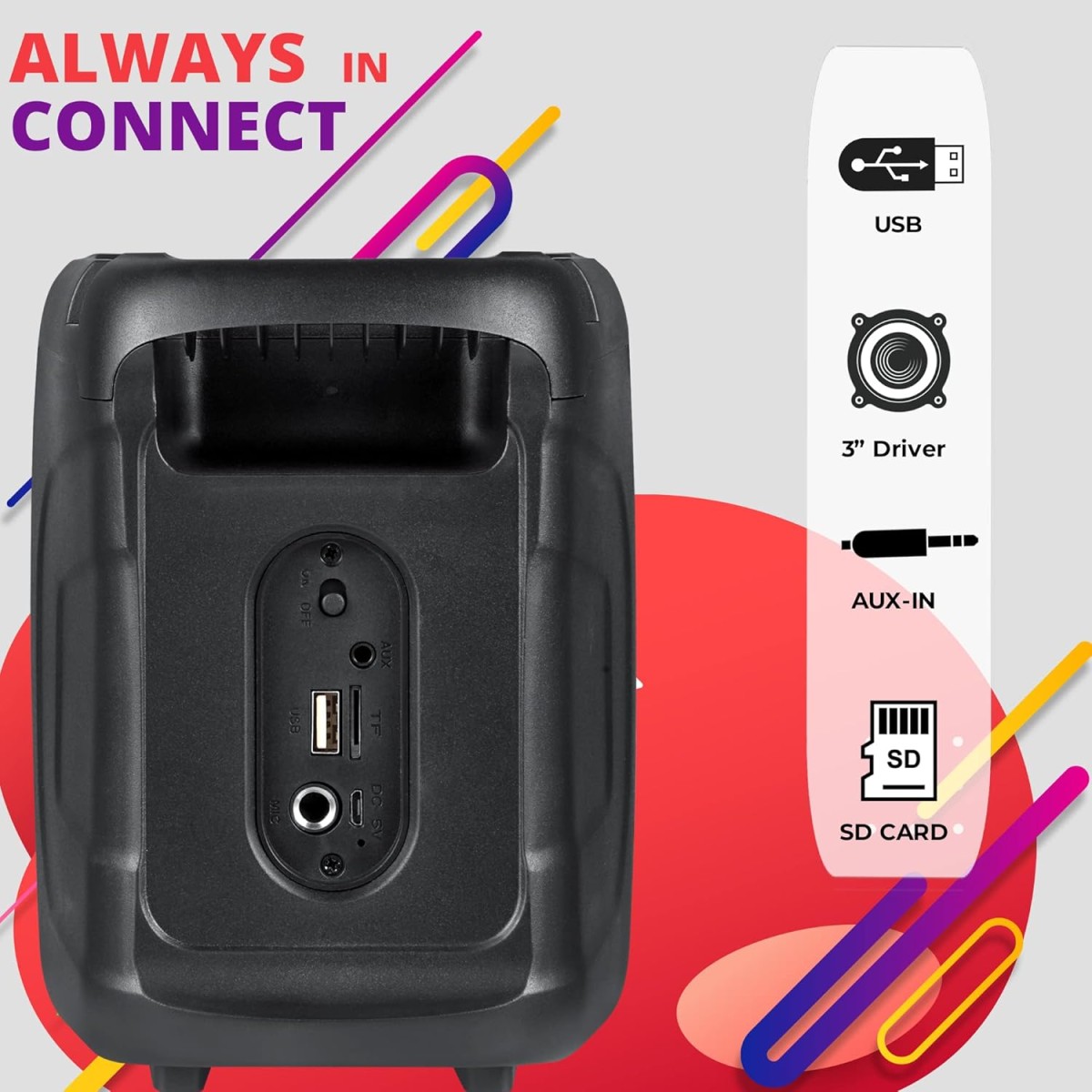 Zoook Music Blaster Bluetooth Party Speaker 14 watts Karaoke/USB/TF/AUX/Mic Input/RGB Lights/Bluetooth 5.0/Top Control Panel - (Black)