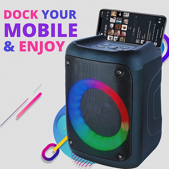 Zoook Music Blaster Bluetooth Party Speaker 14 watts Karaoke/USB/TF/AUX/Mic Input/RGB Lights/Bluetooth 5.0/Top Control Panel - (Black)