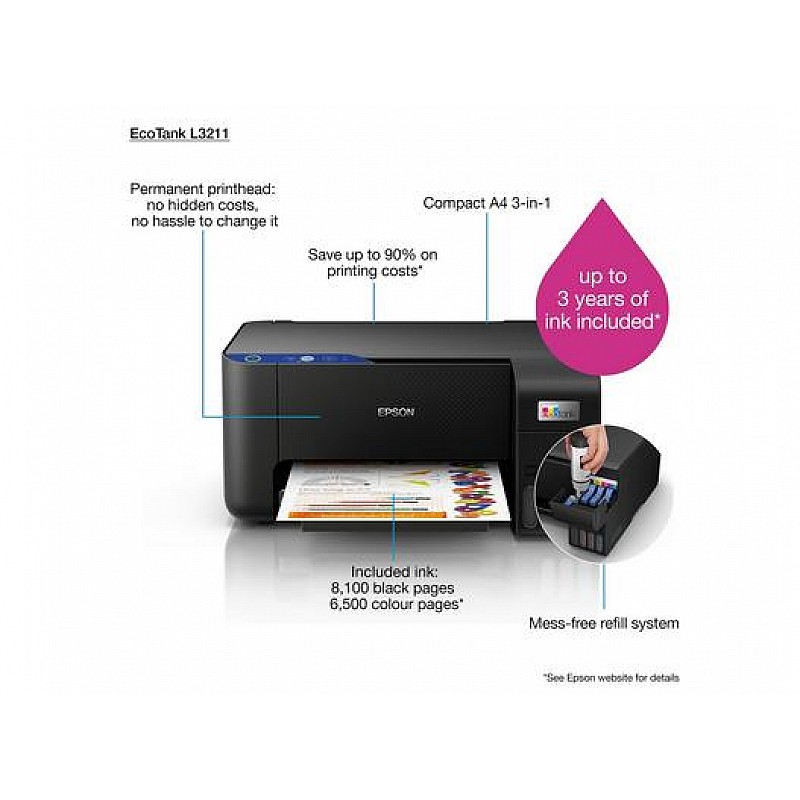 Epson EcoTank L3211 All-in-One Ink Tank Printer (Black)