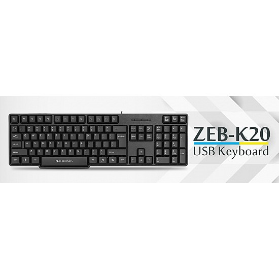 Zebronics USB Keyboard with Rupee Key, USB Interface and Retractable Stand K20