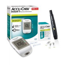 Accu-Chek Instant S Glucometer with Free Test Strips, 10 Count (White)