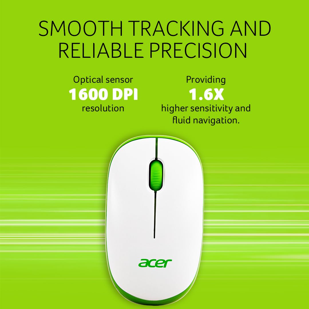 acer Flow Wireless Mouse | 1600 DPI Optical Sensor | 2.4GHz Wireless with USB Nano Receiver | Ergonomic Lightweight Design