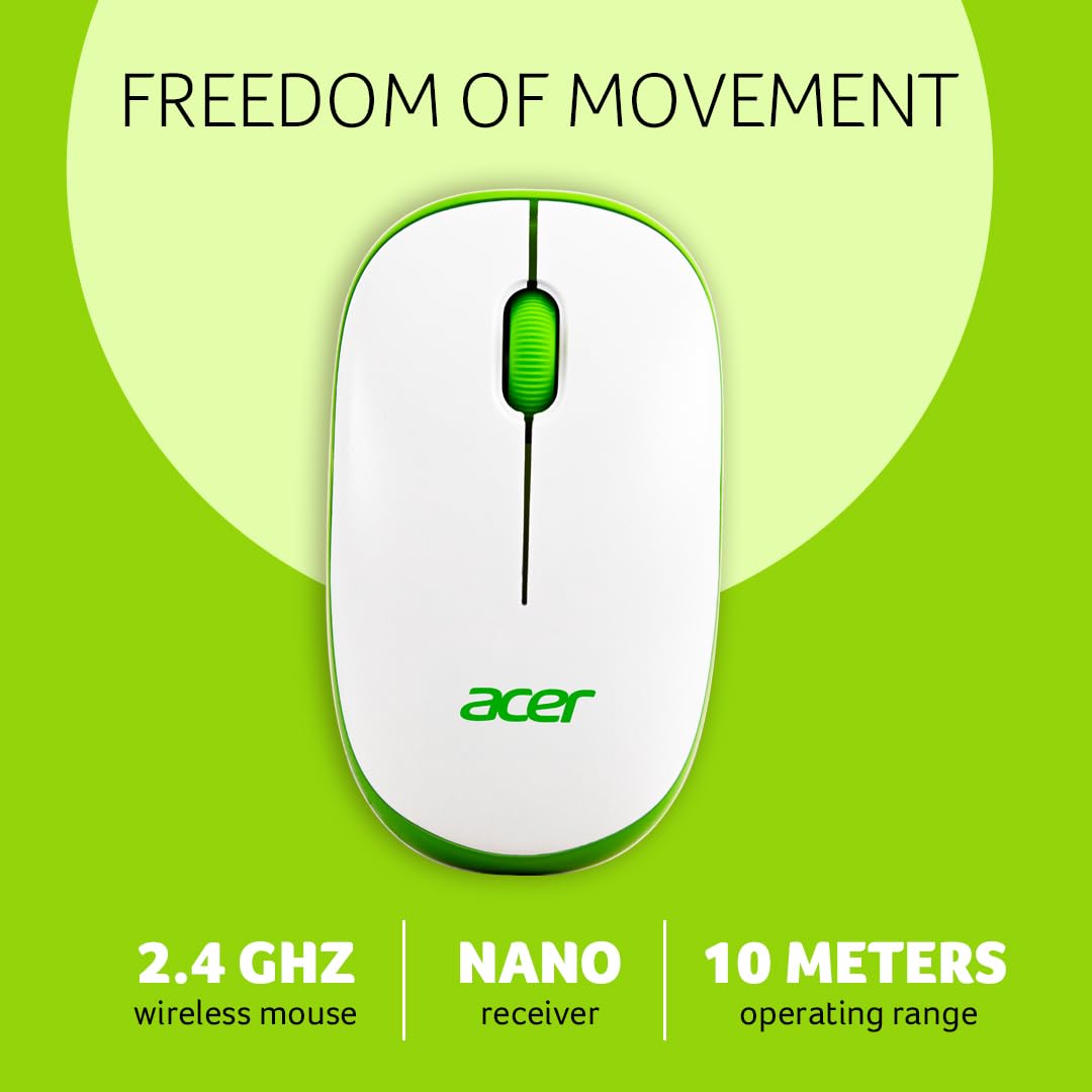 acer Flow Wireless Mouse | 1600 DPI Optical Sensor | 2.4GHz Wireless with USB Nano Receiver | Ergonomic Lightweight Design