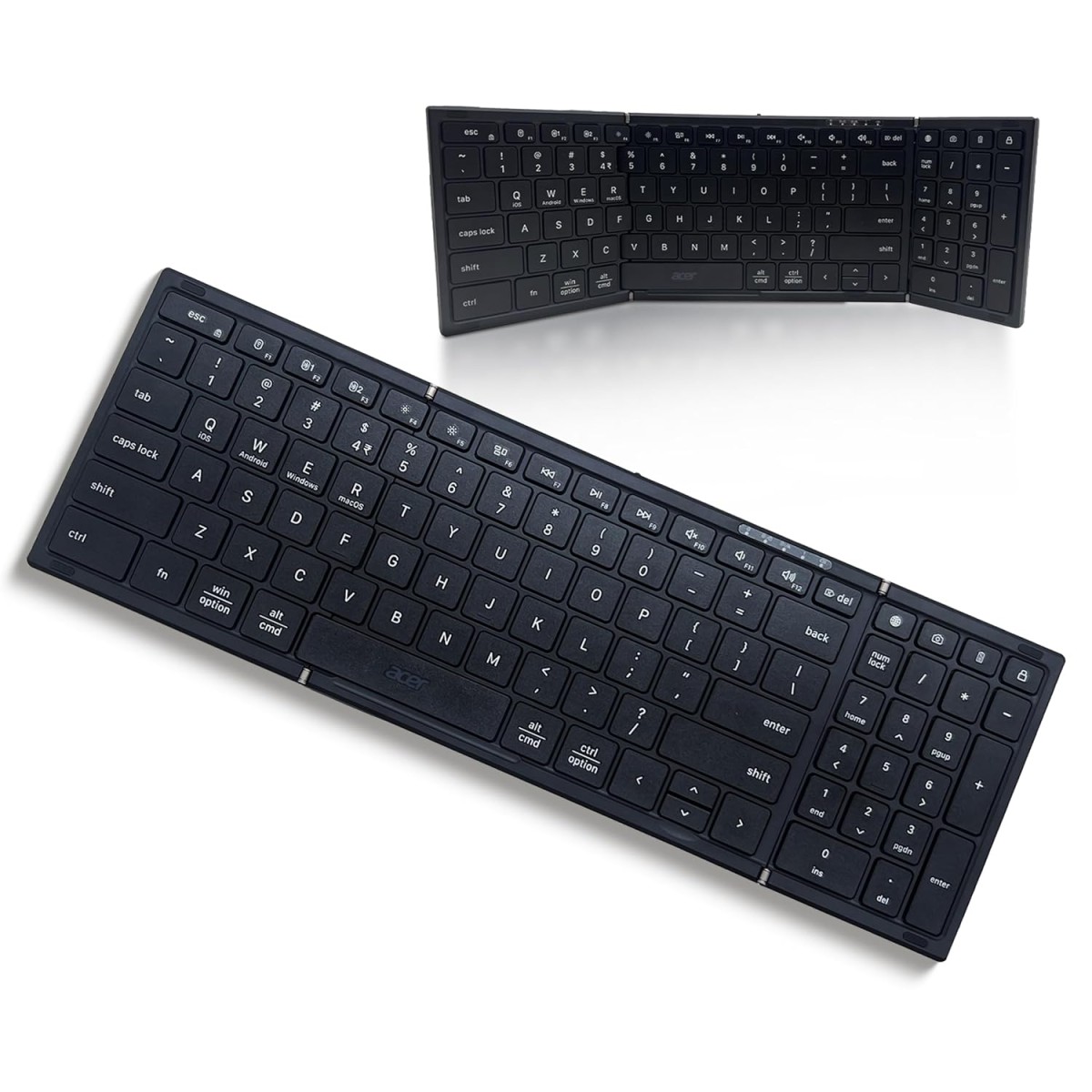 acer Fold Max | 99 Keys Full-Size Foldable Bluetooth Keyboard | BT 5.0 | Rechargeable 180mAh Battery | USB-C Fast Charging | 51H Use | Portable ABS Build | Black | Windows/Mac/Android Compatible
