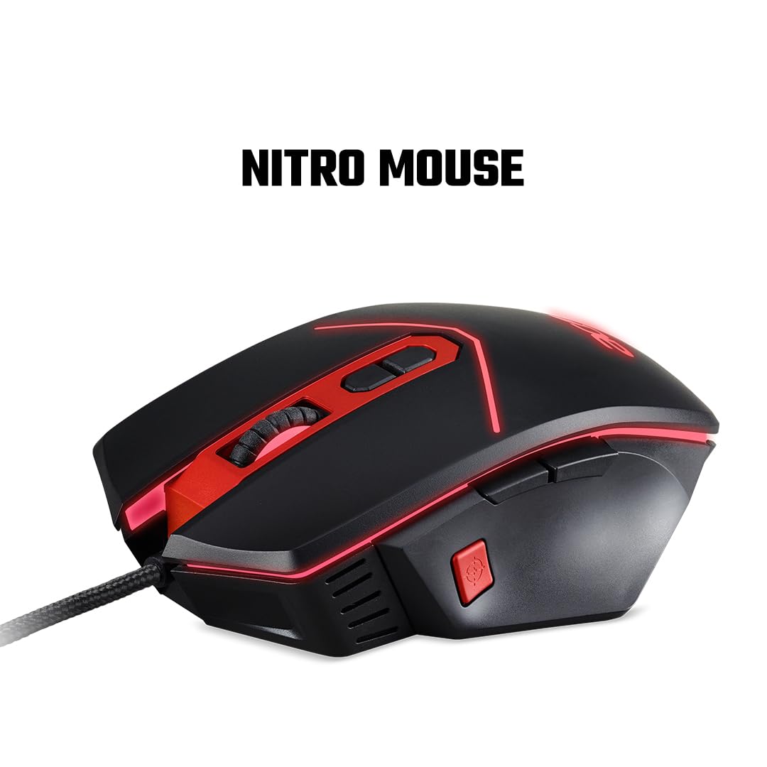 acer Nitro Ergo-Comfort Wired Optical Gaming Mouse II (4200 DPI/8 Buttons/RGB: 6 Color LED backlight/PAW3325 Sensor/Polling Rate 1MS/1000Hz) NMW120, Black
