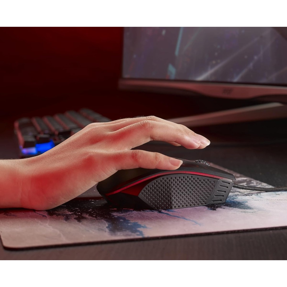 acer Nitro Ergo-Comfort Wired Optical Gaming Mouse II (4200 DPI/8 Buttons/RGB: 6 Color LED backlight/PAW3325 Sensor/Polling Rate 1MS/1000Hz) NMW120, Black