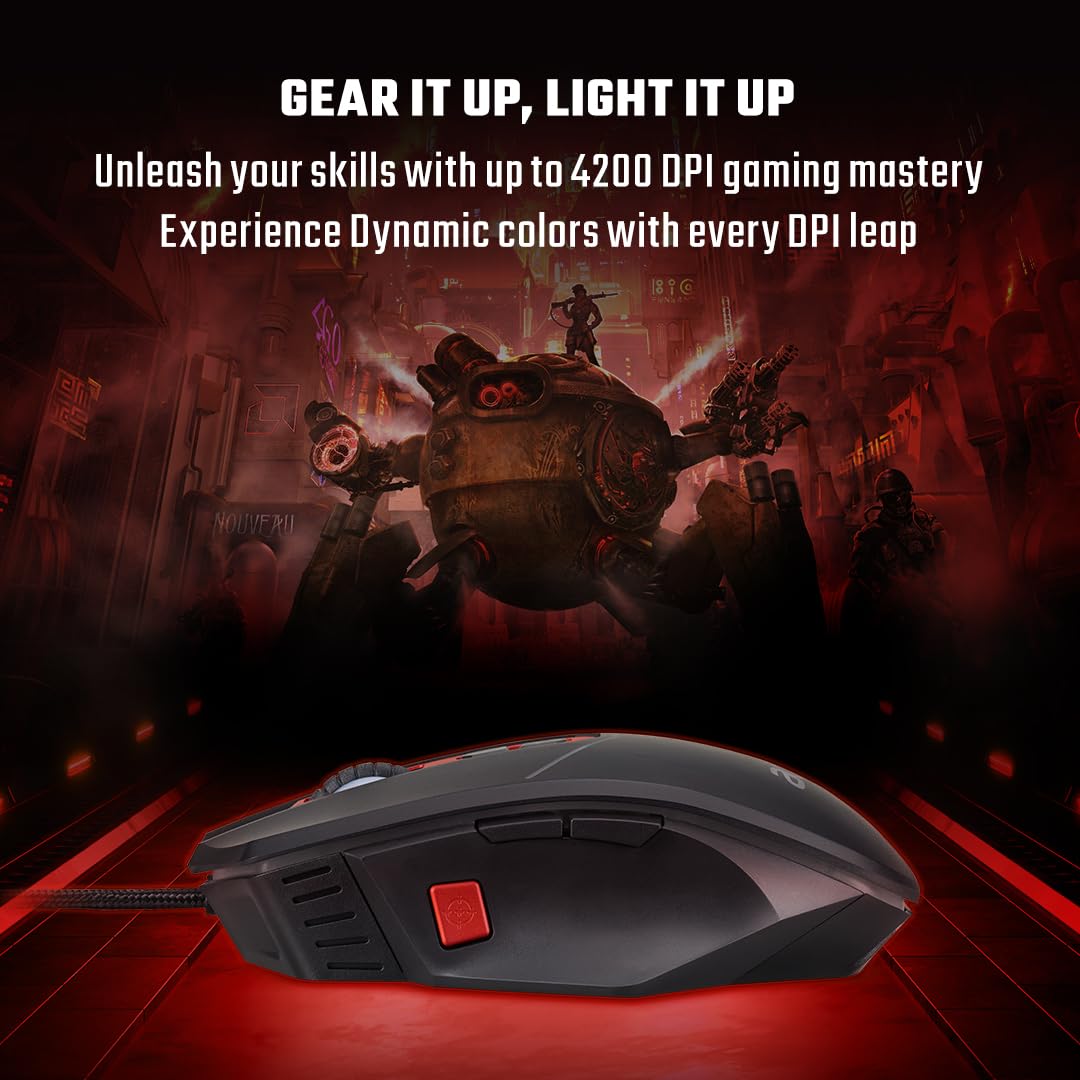 acer Nitro Ergo-Comfort Wired Optical Gaming Mouse II (4200 DPI/8 Buttons/RGB: 6 Color LED backlight/PAW3325 Sensor/Polling Rate 1MS/1000Hz) NMW120, Black