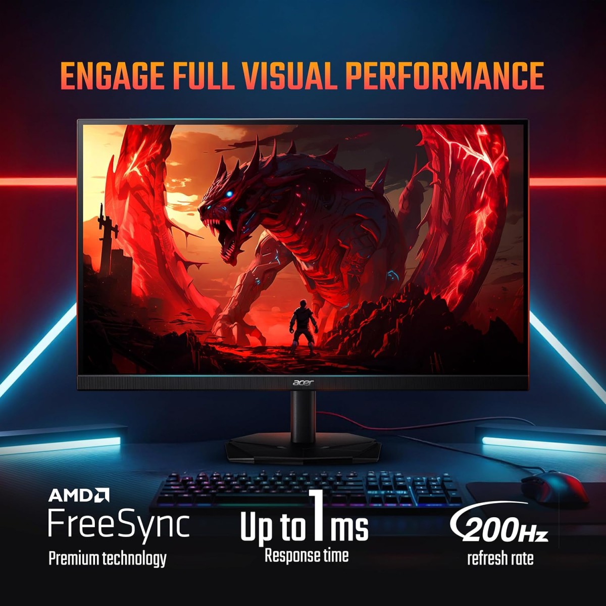 acer Nitro KG271 X1 27 Inch IPS Full HD Backlit LED Gaming Monitor I 0.5 MS Response I 200Hz Refresh Rate I SRGB 99%, HDR 10 I 2xHDMI, 1xDP I Stereo Speakers I AMD FreeSync Premium I Eye Care (Black)