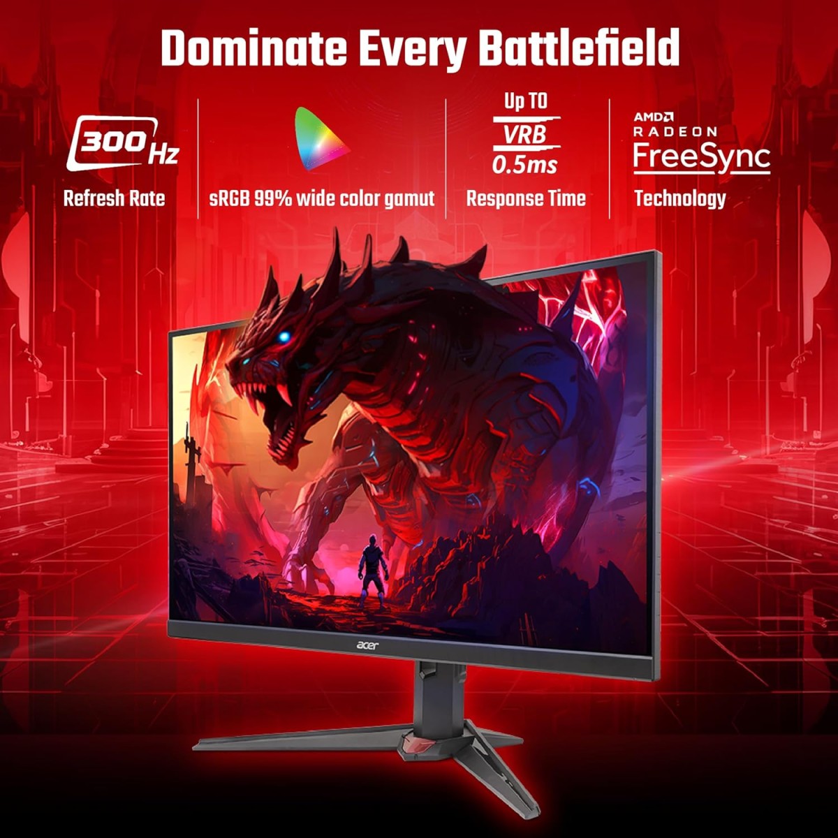 acer Nitro XV272U F3 27 inch IPS WQHD 2560x1440 Gaming Backlight LED LCD Monitor I Rapid 300Hz Refresh, 0.5ms Response I HDR 400 I AMD FreeSync Premium I Zero Bright Dot Policy I Ergostand I Eye Care