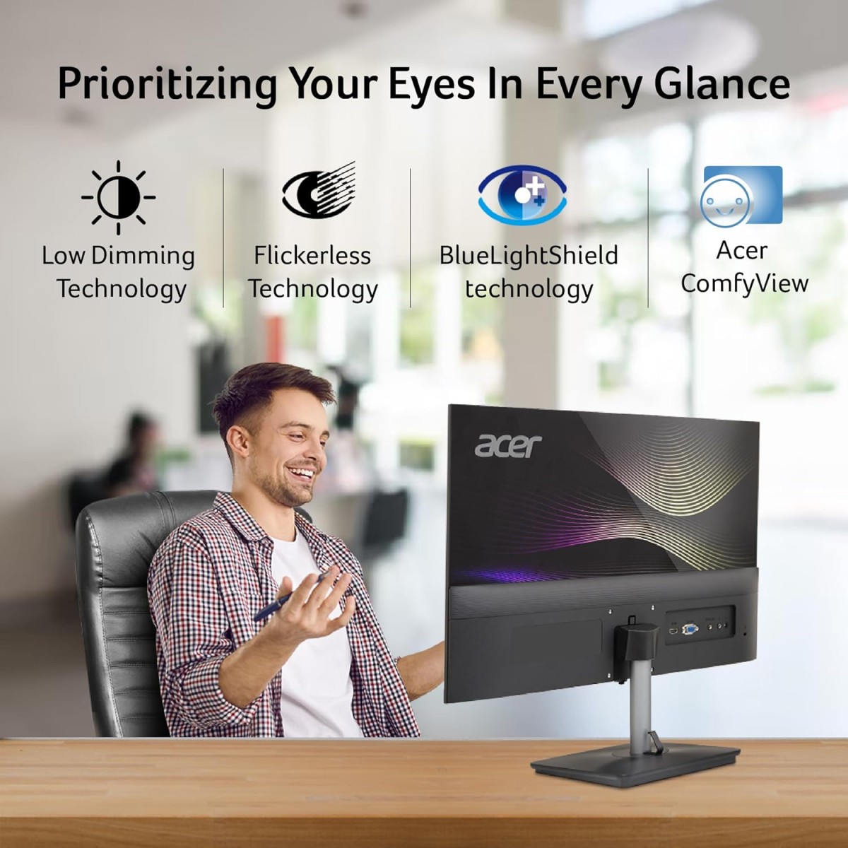 acer RS242Y 23.8 Inch Full HD IPS Ultra-Thin (6.9mm) Backlit LED Monitor I Color Patterned Back Mood Light I Dual Glass Design, Sleek Metal Frame I 1 MS, 100Hz I 1xHDMI 1xVGA I Speakers I Eye Care