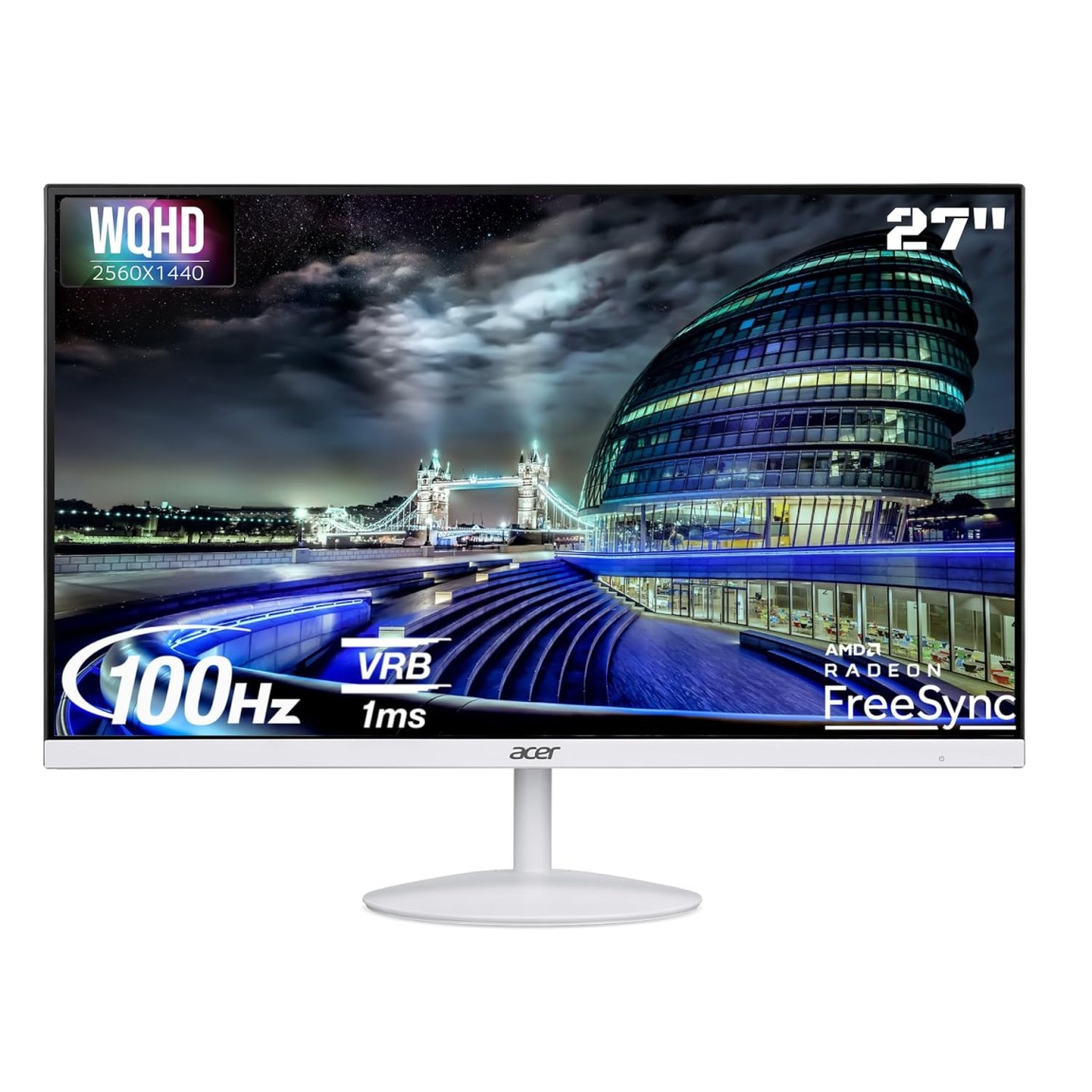 acer SA272U E 27 Inch WQHD 2560x1440 Resolution IPS Ultra Slim (7.2mm) Backlight LED LCD Monitor I 100Hz Refresh I 1 MS VRB I HDR 10 I AMD Free Sync I 2xHDMI 1xDP I Stereo Speakers I Eye Care I White