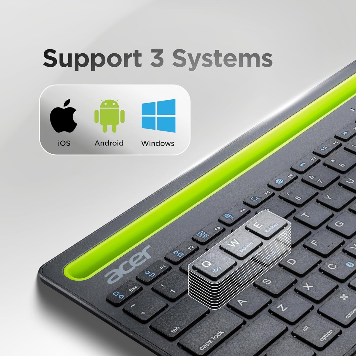 acer Swift Slim Multi-Device Wireless Rechargeable Keyboard with Cradle for Tablet and Phone | Dual Channel Switch | Compact, Quiet | Compatible with Win/Mac, Desktop, Tablet, Smartphone, Laptop