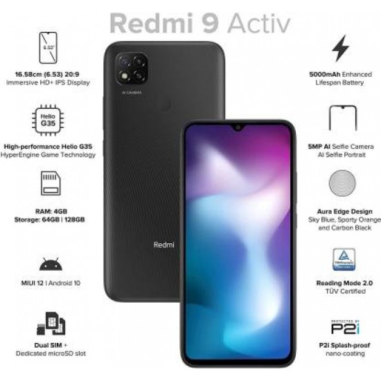 REDMI 9 Active (Carbon Black, 64 GB) (4 GB RAM) Refurbished