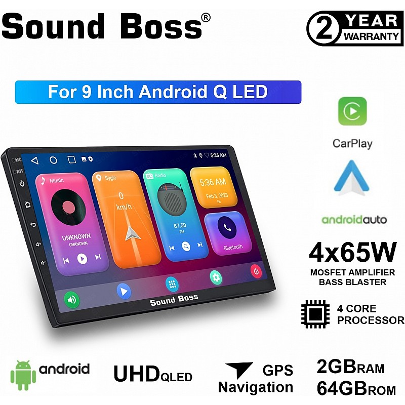 Sound Boss Androidify 3rd Generation Bass Blaster 9' Inch QLED Android Car-Play (2GB/64GB) Car Stereo