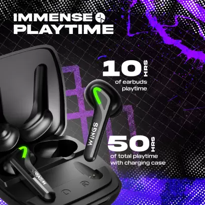 WINGS Phantom 760 Earbuds with Low Latency Game mode, Bluetooth Gaming Headset (Black, In the Ear) WINGS Phantom 760 Earbuds with Low Latency Game mode, Bluetooth Gaming Headset (Black, In the Ear)