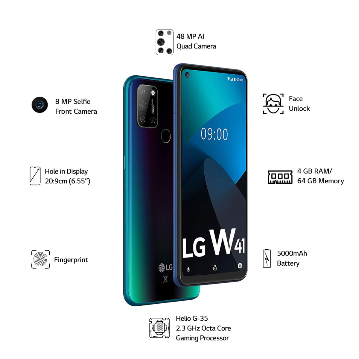 LG W41 (Magic Blue, 48 MP Quad Camera, 4GB RAM, 64GB Storage) refurbished