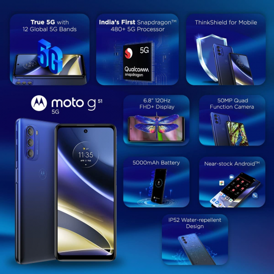 MOTOROLA G51 5G (Indigo Blue, 64 GB)  (4 GB RAM) Refurbished 