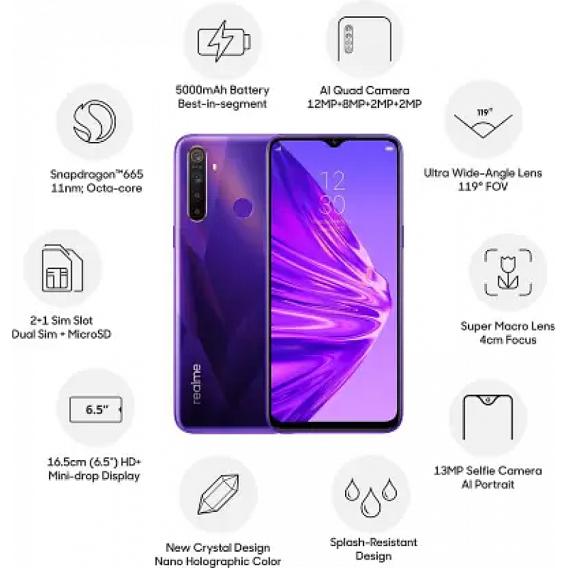 Realme 5 (Crystal Purple, 128 GB, 4 GB RAM) refurbished 