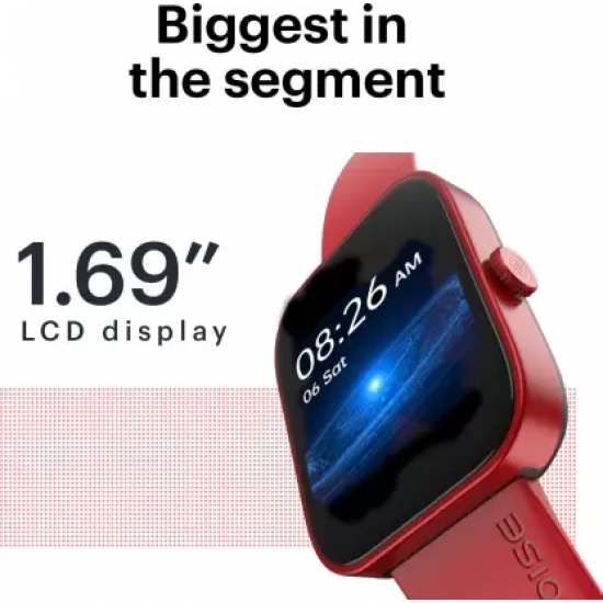 Noise ColorFit Caliber Smart Watch with 15-day battery, 1.69" display, 60 Sports Modes Smartwatch (Red Strap, Regular)