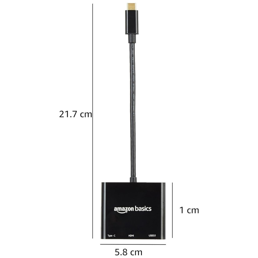 amazon basics 3-in-1 USB Type C Adapter to Project Screen of Your USB Type-C Enabled Device on a Large Screen of Any HDMI Monitor (Black)