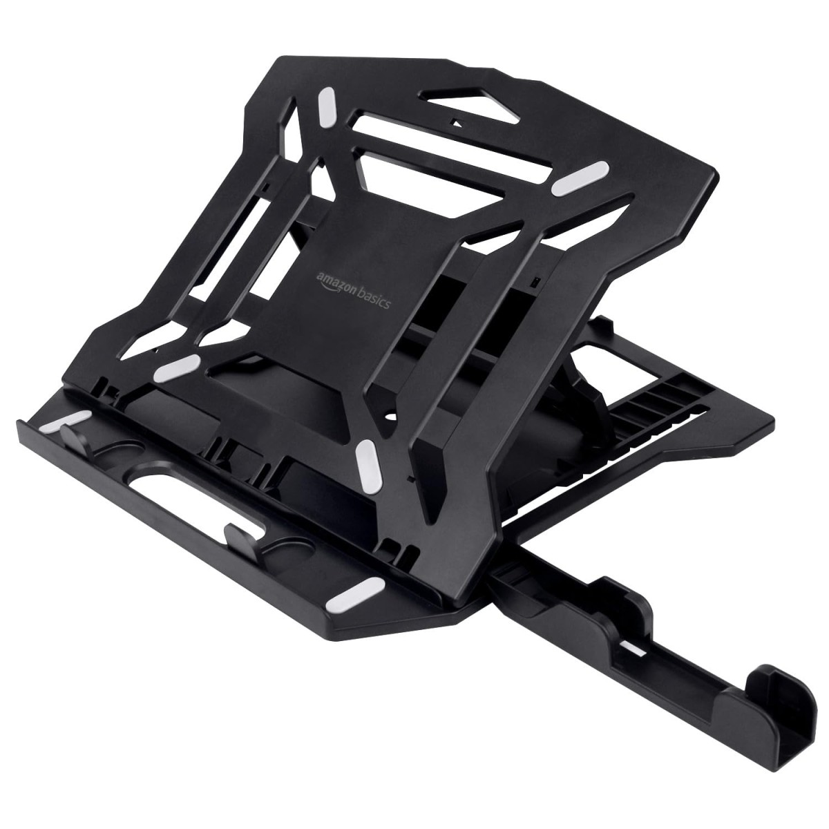 amazon basics ABS 2-in-1 Laptop and Mobile Stand, Ergonomic, Adjustable Height, Anti-Slip Base, Heat Dissipation, Portable (Black)