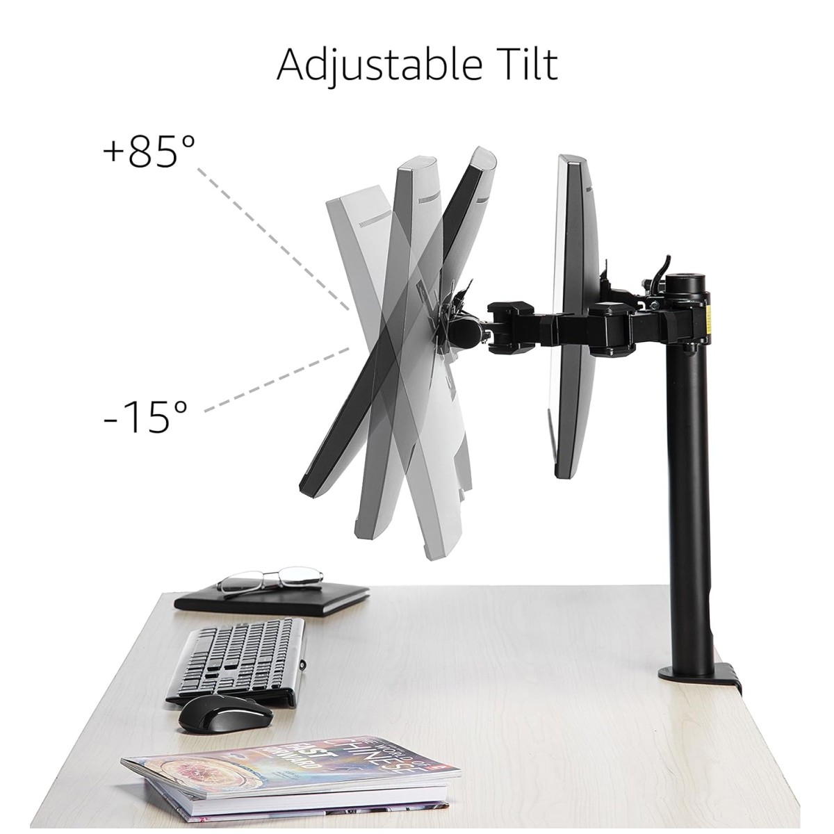 amazon basics Dual Monitor Stand - Height-Adjustable Arm Mount, Steel (Self Installation)