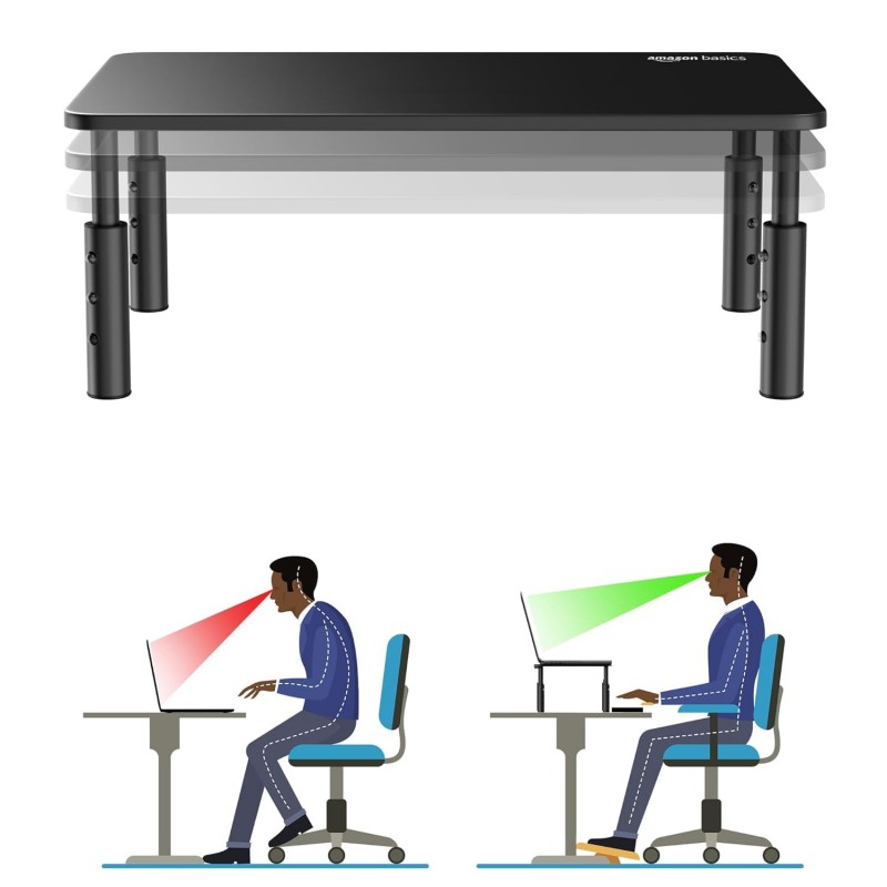 amazon basics Monitor Stand/Laptop Stand for Desk | Compatible with 24",27",29" and 32" Inch, Laptop, PC, and Printer | Height Adjustable | Durable Steel Construction