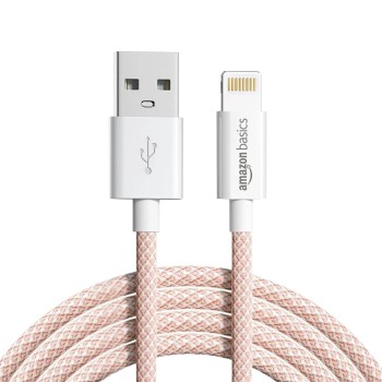 AmazonBasics amazon basics Nylon Braided USB-A to Lightning Cable Cord, MFi Certified Charger for Apple iPhone Salmon Pink, 1.02 meter