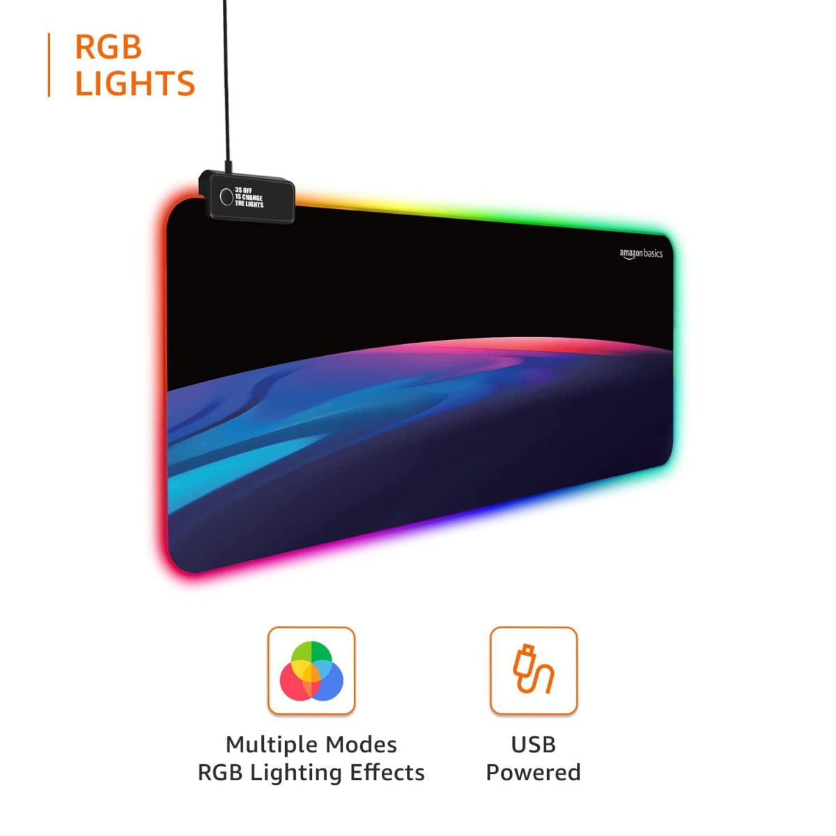 amazon basics RGB Light Gaming Mouse Pad Desk Mat for Computer Laptop | Stitched Embroidery Edges Extended Keyboard Mouse Pad