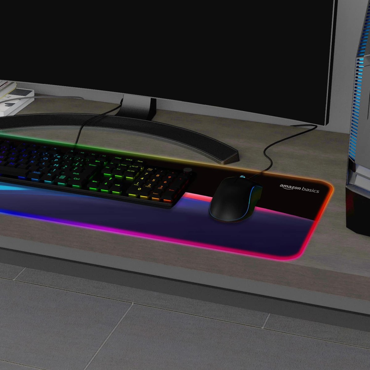 amazon basics RGB Light Gaming Mouse Pad Desk Mat for Computer Laptop | Stitched Embroidery Edges Extended Keyboard Mouse Pad