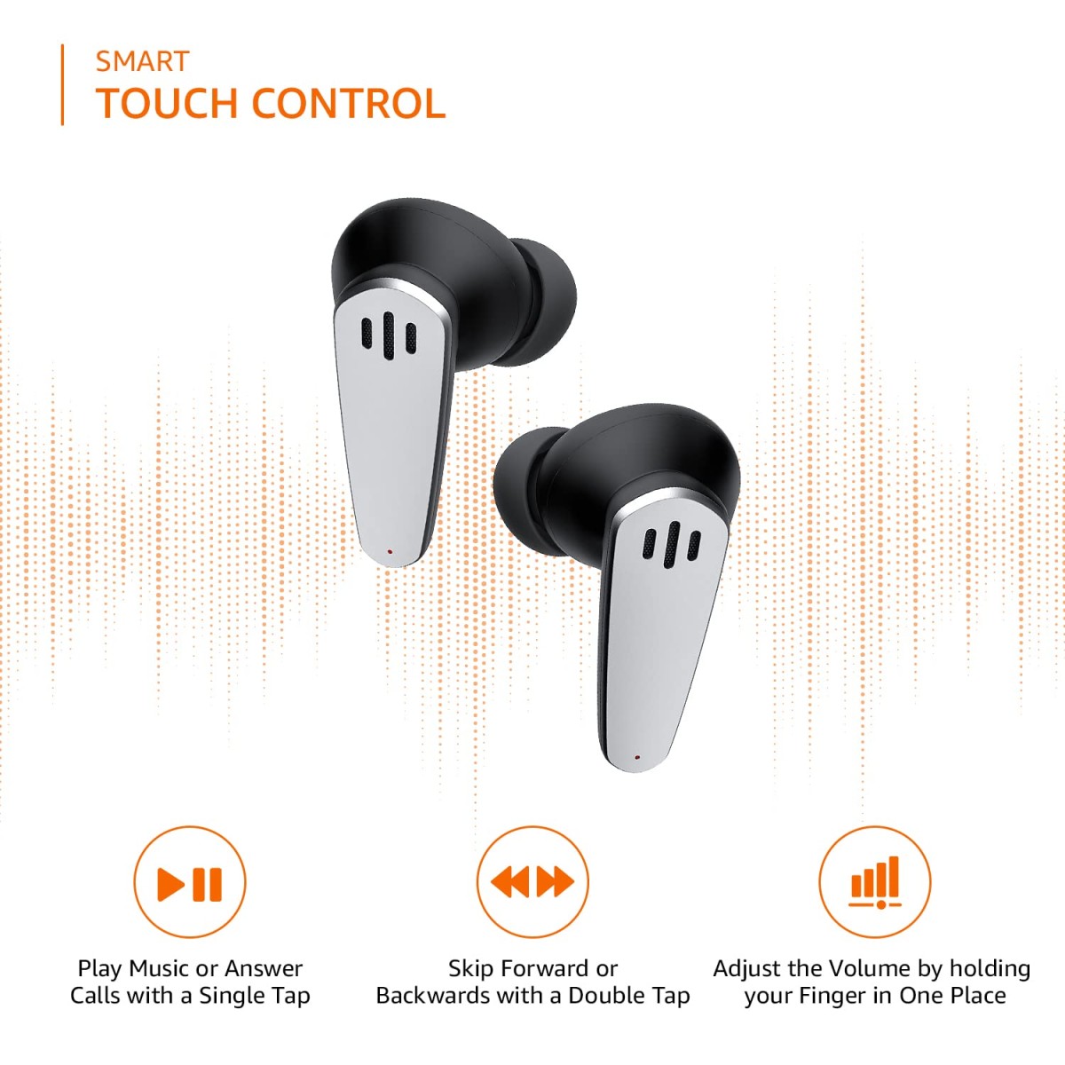 amazon basics Truly Wireless Earbuds with Environmental Noise Cancellation Quad Mic, IPX5 Water Resistant, Bluetooth 5.3, Up to 28 Hours Playtime and Fast Charging (Black)