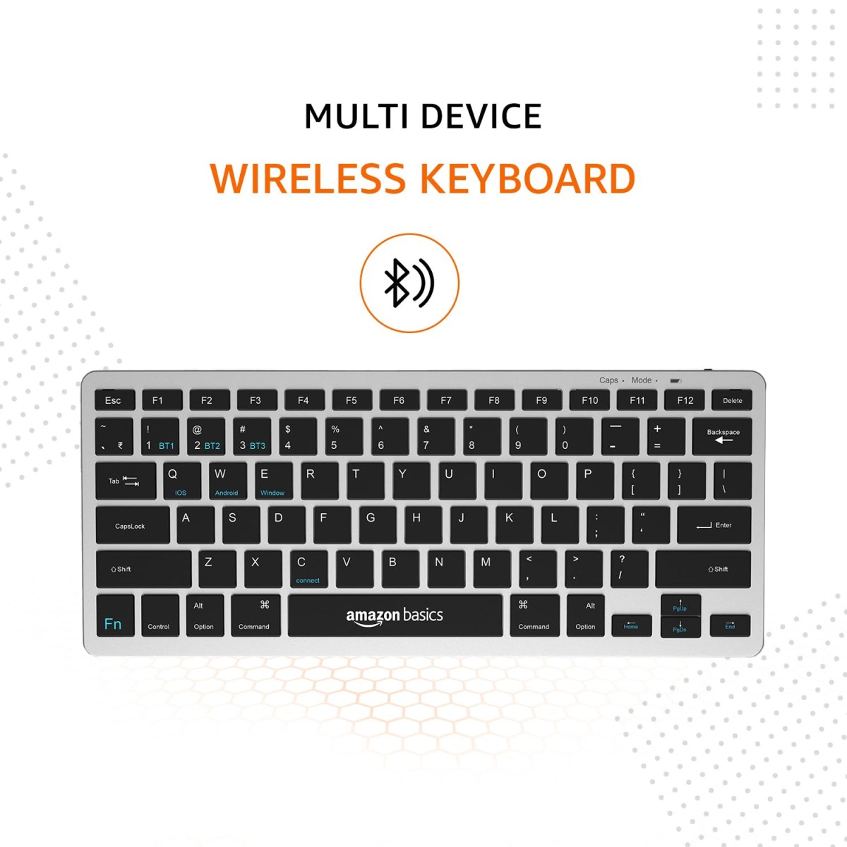 amazon basics Wireless Bluetooth Keyboard | Easy Switch for Up to 3 Devices | Ideal for Tablets & Mobiles | iOS, Windows, Android Compatible | Type C Port 78 Keys (Black and Grey)