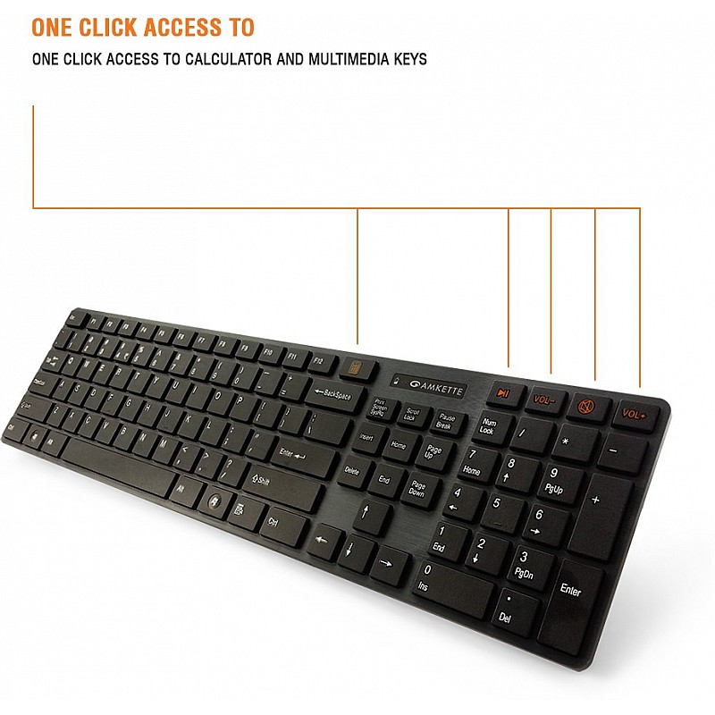 Amkette Optimus Wireless Keyboard and Optical Mouse Sensor (Black) -