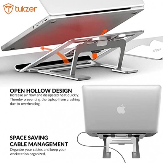 Tukzer Foldable Laptop Stand Lapdesks (Aluminium), 5-Angles Adjustments, Portable Notebook Riser Stand