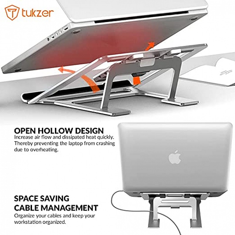 Tukzer Foldable Laptop Stand Lapdesks (Aluminium), 5-Angles Adjustments, Portable Notebook Riser Stand