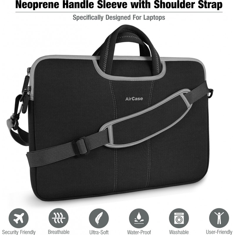 AirCase Laptop Bag Messenger Bag Sleeve for 13-Inch/ 14-Inch Laptop MacBook 2-Multi Pocket Black