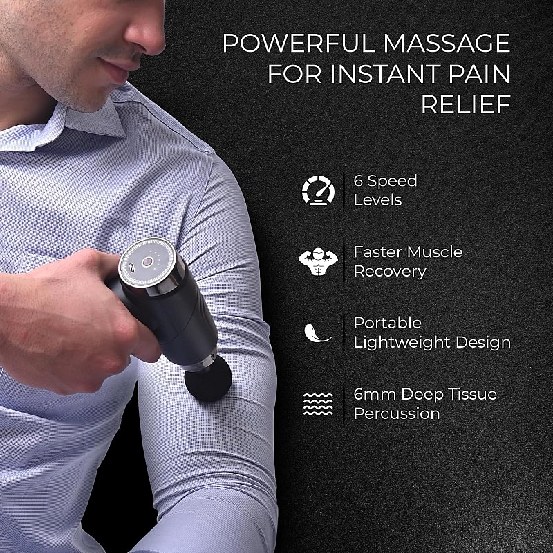 beatXP Bolt Atom Massage Gun | Body Massager | Percussion Muscle Massage Gun for Full Body Pain Relief for Men & Women with 4 Attachments