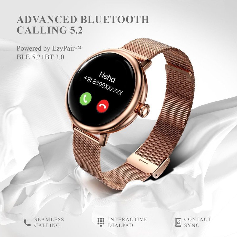beatXP Eva 1.2" Super AMOLED Display, Bluetooth Calling Smart Watch for Women, Metal Body, 360 * 360px, Menstrual Tracker, 100+ Sports Modes, 24/7 Health Tracking, Rotary Crown, IP68 (Gold) beatXP Eva 1.2" Super AMOLED Display, Bluetooth Calling Smart Watch for Women, Metal Body, 360 * 360px, Menstrual Tracker, 100+ Sports Modes, 24/7 Health Tracking, Rotary Crown, IP68 (Gold)