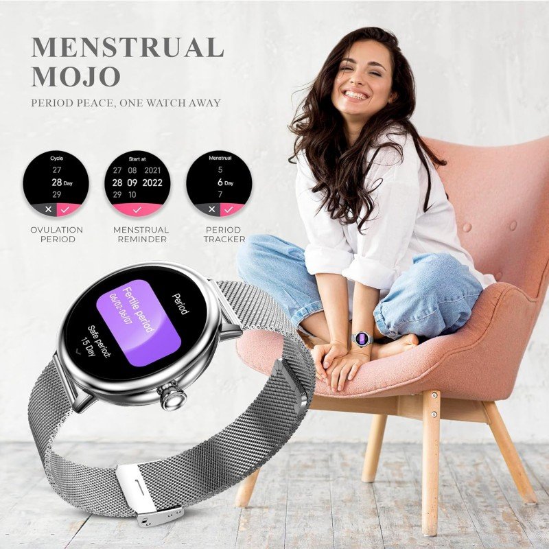 beatXP Eva 1.2" Super AMOLED Display, Bluetooth Calling Smart Watch for Women, Metal Body, 360 * 360px, Menstrual Tracker, 100+ Sports Modes, 24/7 Health Tracking, Rotary Crown, IP68 (Gold) beatXP Eva 1.2" Super AMOLED Display, Bluetooth Calling Smart Watch for Women, Metal Body, 360 * 360px, Menstrual Tracker, 100+ Sports Modes, 24/7 Health Tracking, Rotary Crown, IP68 (Gold)