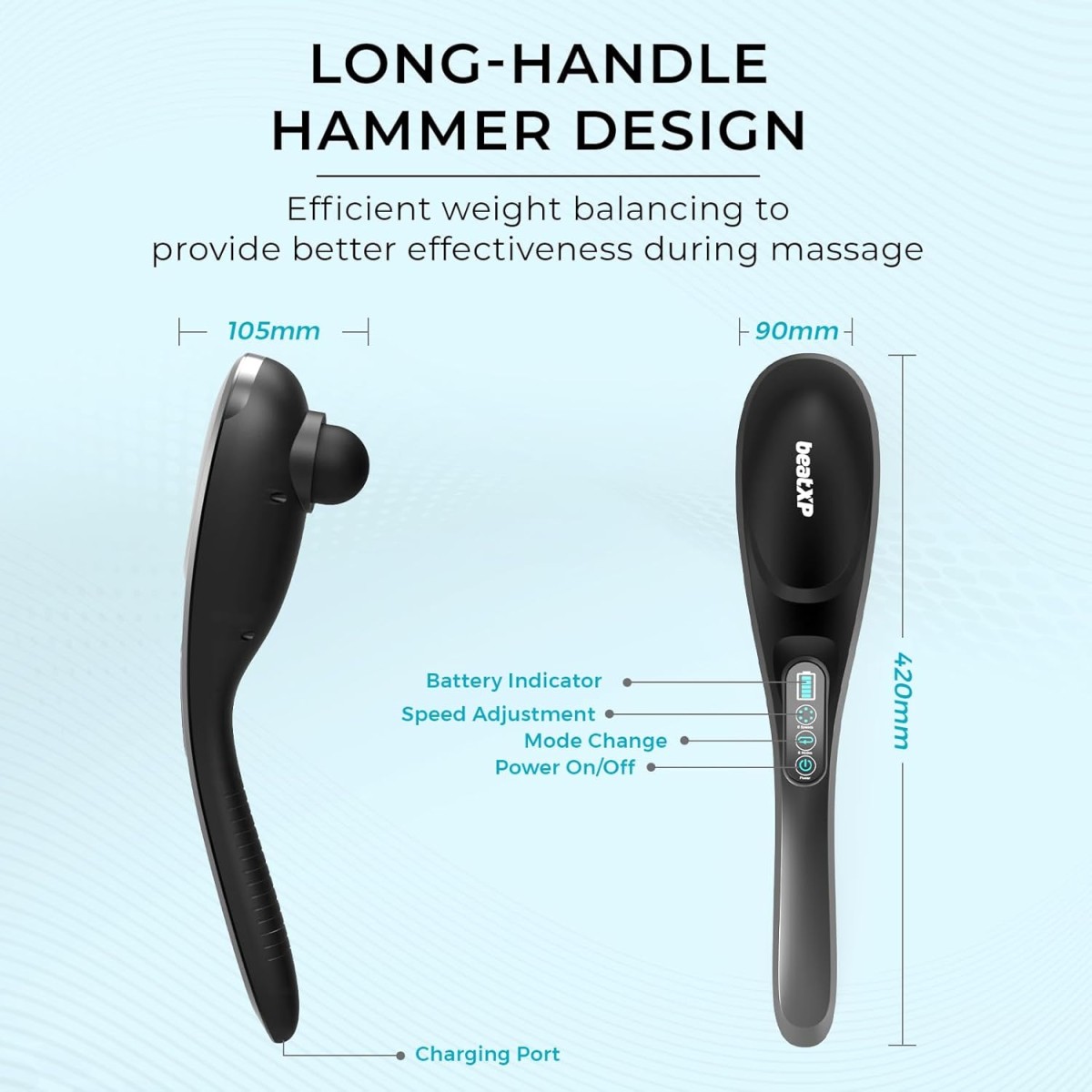 beatXP Stream Pro Cordless Full Body Massager Machine for Pain Relief with 4 Attachments - Electric Back Massager for Pain Relief with 4000mAh battery and up to 18 Months Warranty (Grey & Black)